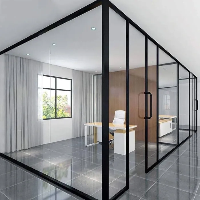 Modern office with glass partition smart walls