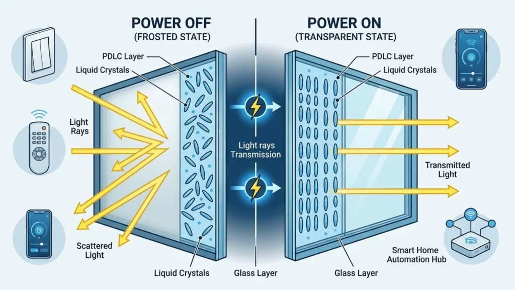 An image showing how smart glass and film works